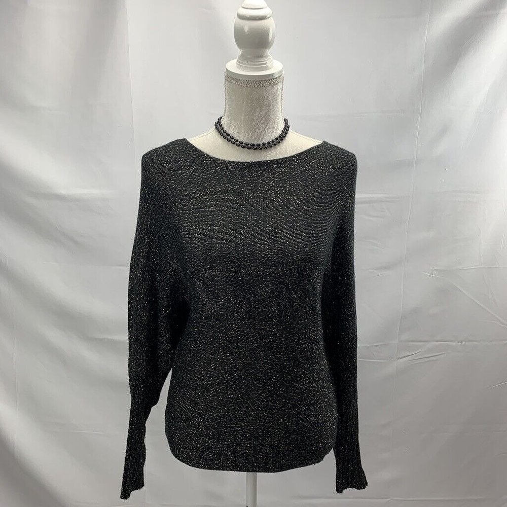 Bisou Bisou Women's Sweater Pullover‎ Cable Knit Dolman Sleeves Metallic Size XS